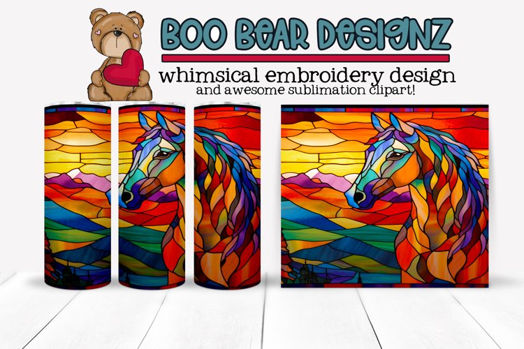 Stain Glass Sunset horse Sublimation tumbler design example image 1