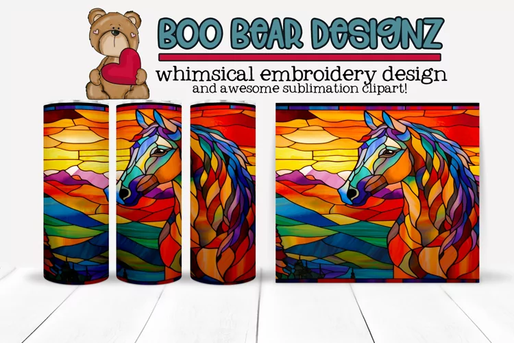 Stain Glass Sunset horse Sublimation tumbler design