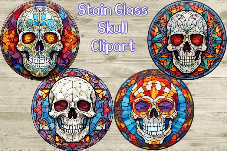 Stain Glass Skull Sublimation Clipart example image 1