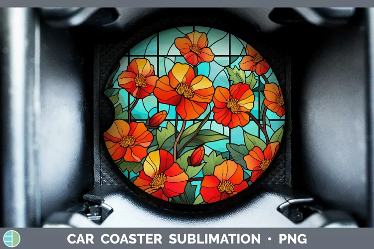 Stained Glass Abutilon Car Coaster Sublimation Coaster Desig