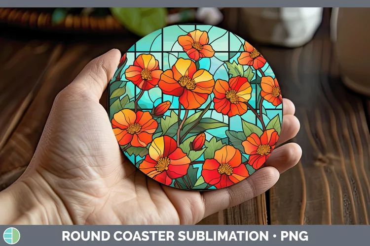 Stained Glass Abutilon Round Coaster Sublimation Coaster Des