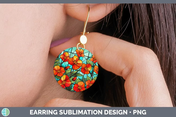 Stained Glass Abutilon Round Earrings Sublimation Earrings D