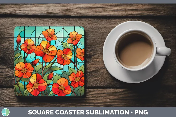Stained Glass Abutilon Square Coaster Sublimation Coaster De
