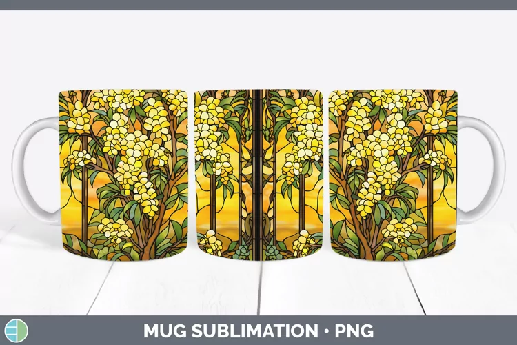 Stained Glass Acacia Mug Wrap Sublimation Coffee Cup Designs