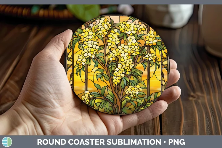 Stained Glass Acacia Round Coaster Sublimation Coaster Desig