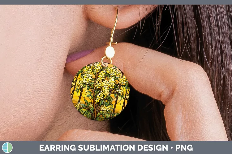 Stained Glass Acacia Round Earrings Sublimation Earrings Des