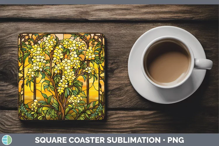 Stained Glass Acacia Square Coaster Sublimation Coaster Desi