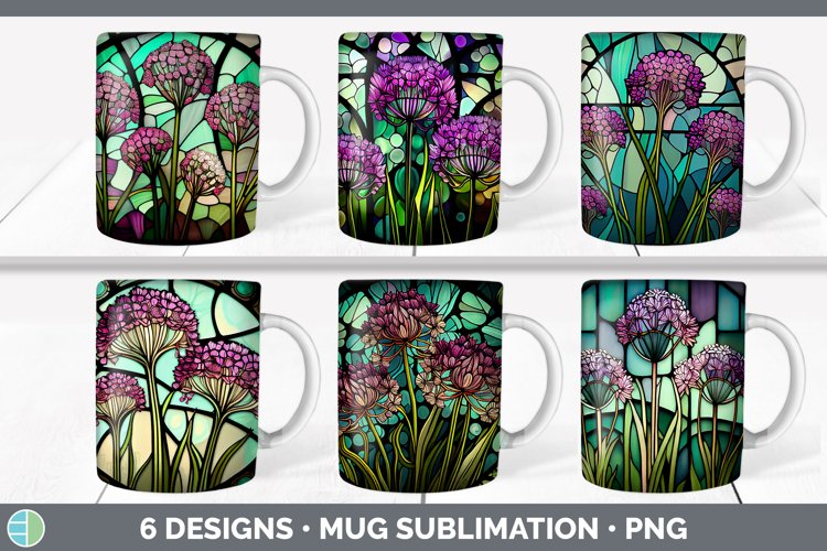 Stained Glass Allium Flowers Mug Wrap | Sublimation Coffee C
