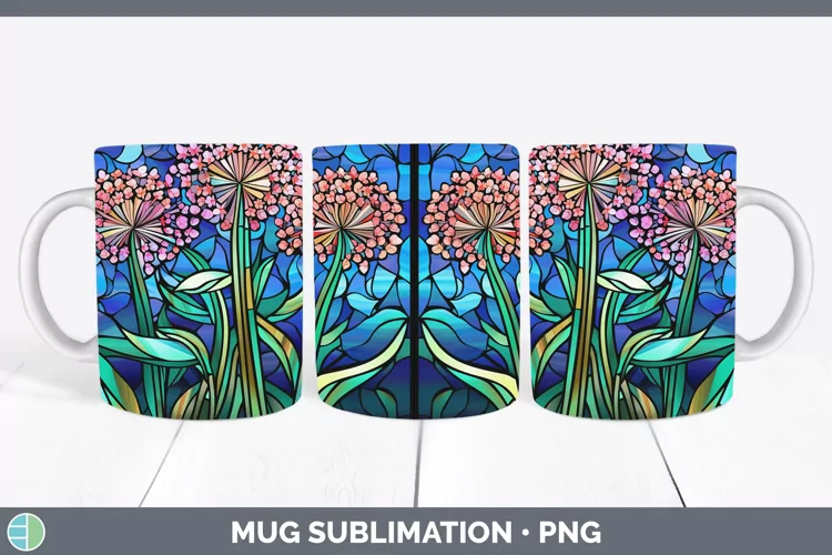 Stained Glass Allium Mug Wrap Sublimation Coffee Cup Designs