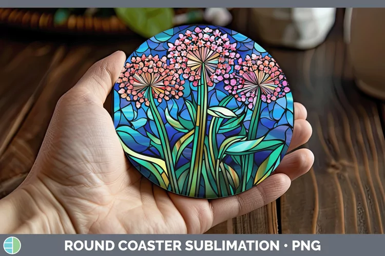 Stained Glass Allium Round Coaster Sublimation Coaster Desig