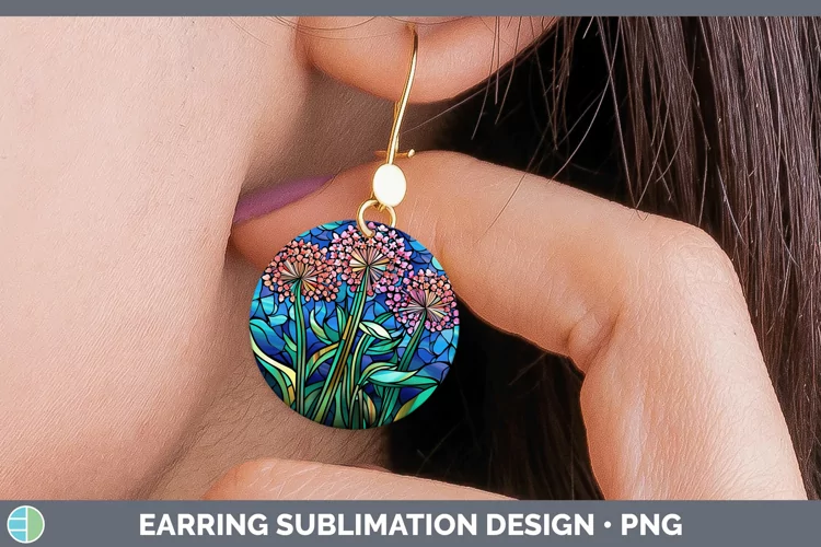 Stained Glass Allium Round Earrings Sublimation Earrings Des