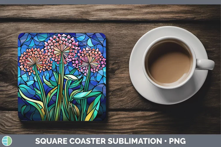 Stained Glass Allium Square Coaster Sublimation Coaster Desi
