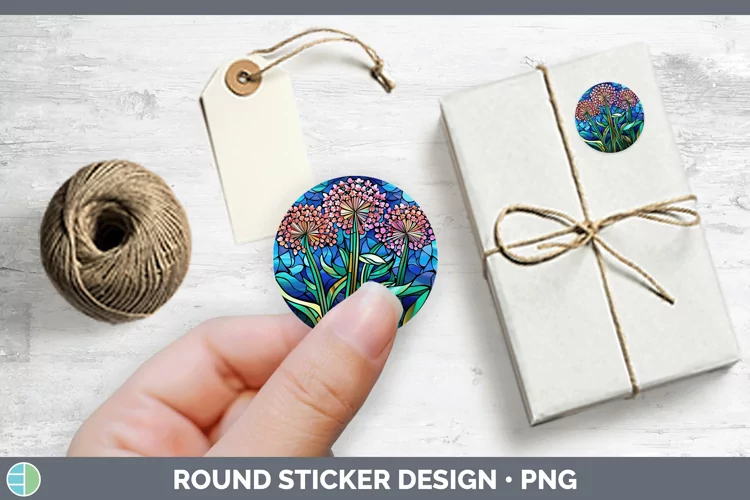 Stained Glass Allium Stickers | Round Labels Designs