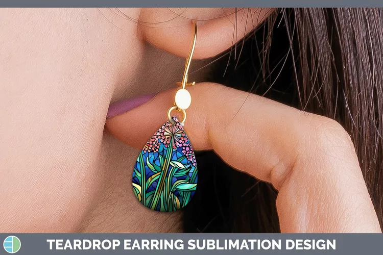 Stained Glass Allium Teardrop Earrings Sublimation Earrings