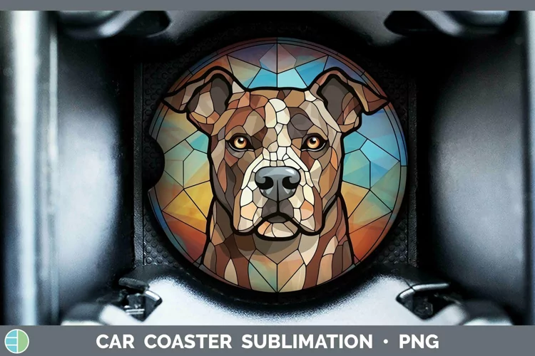 Stained Glass American Staffordshire Car Coaster Sublimation