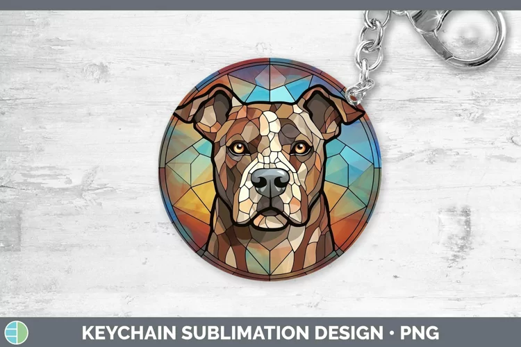 Stained Glass American Staffordshire Keychain Sublimation Ke