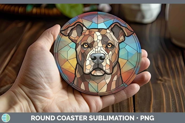 Stained Glass American Staffordshire Round Coaster Sublimati