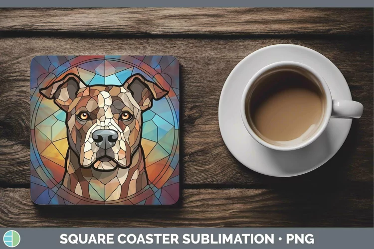 Stained Glass American Staffordshire Square Coaster Sublimat