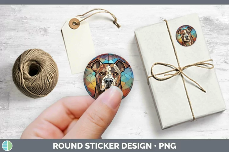 Stained Glass American Staffordshire Stickers | Round Labels