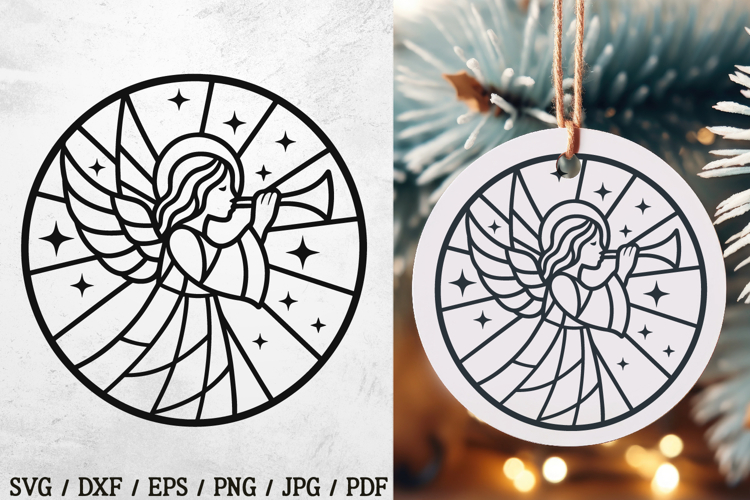 Stained Glass Angel Christmas Ornament SVG Trumpet