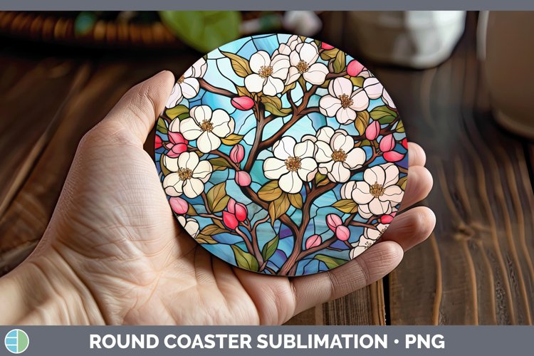 Stained Glass Apple Blossom Round Coaster Sublimation Coaste