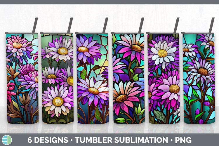 Stained Glass Aster Flowers Tumbler | Sublimation 20 oz Skin
