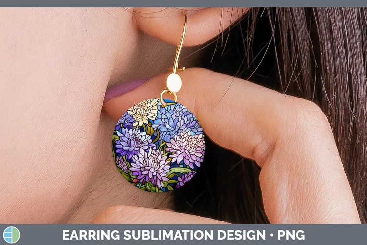 Stained Glass Aster Round Earrings Sublimation Earrings Desi