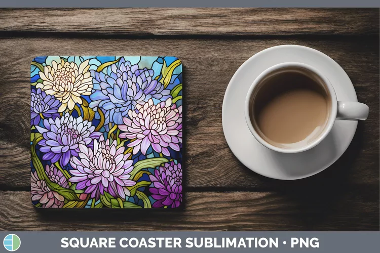 Stained Glass Aster Square Coaster Sublimation Coaster Desig