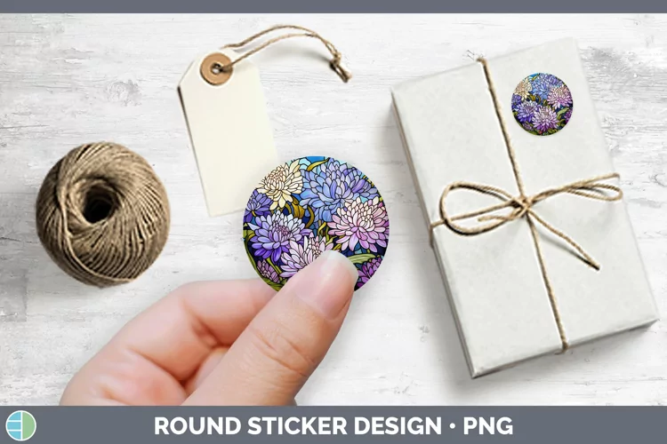 Stained Glass Aster Stickers | Round Labels Designs