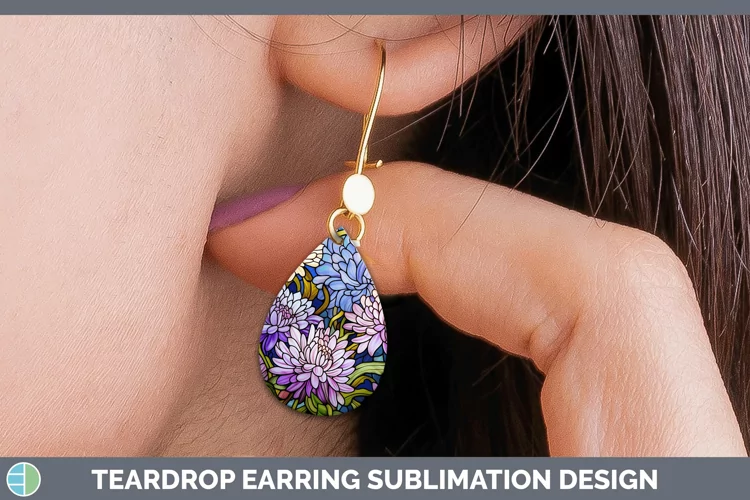 Stained Glass Aster Teardrop Earrings Sublimation Earrings D