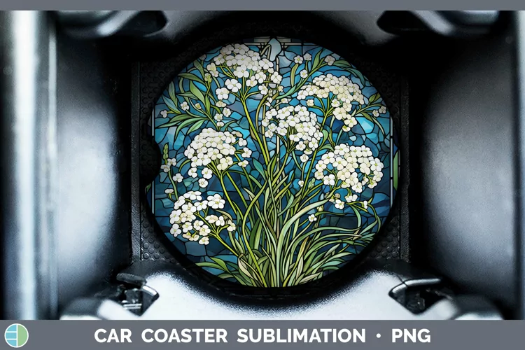 Stained Glass Babys Breath Gypsophila Car Coaster Sublimatio