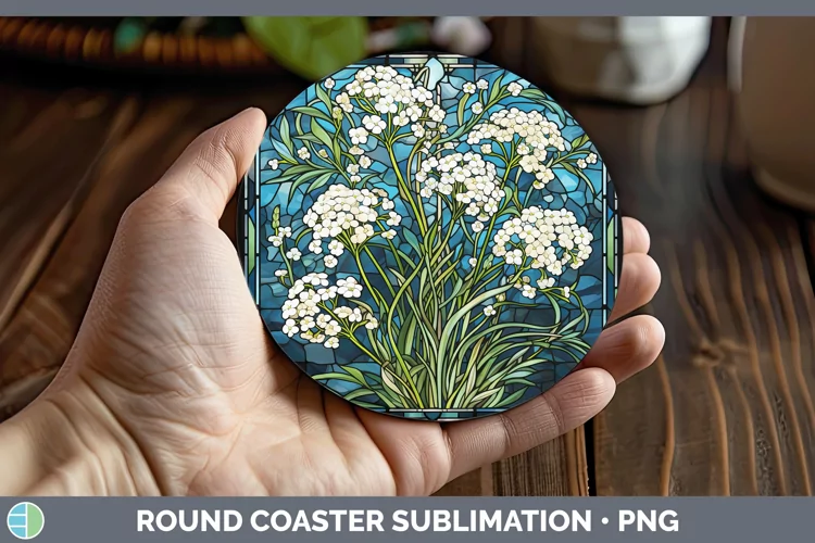 Stained Glass Babys Breath Gypsophila Round Coaster Sublimat