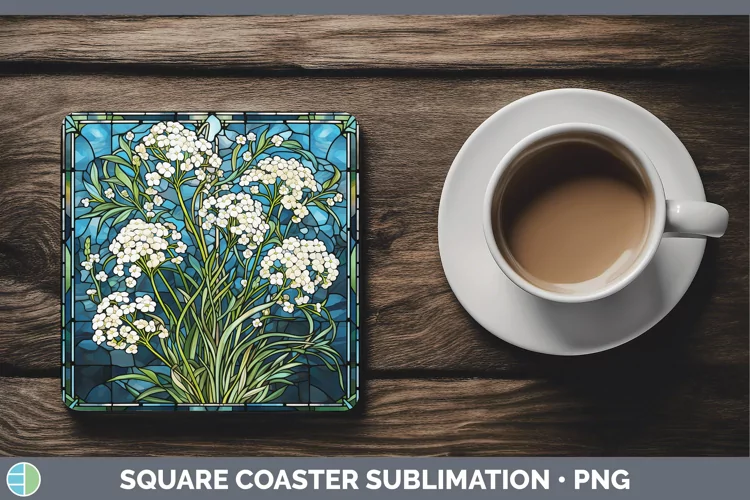 Stained Glass Babys Breath Gypsophila Square Coaster Sublima
