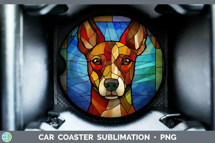 Stained Glass Basenji Car Coaster Sublimation Coaster Design