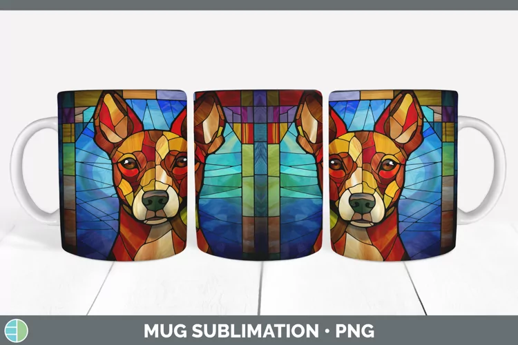 Stained Glass Basenji Mug Wrap Sublimation Coffee Cup Design