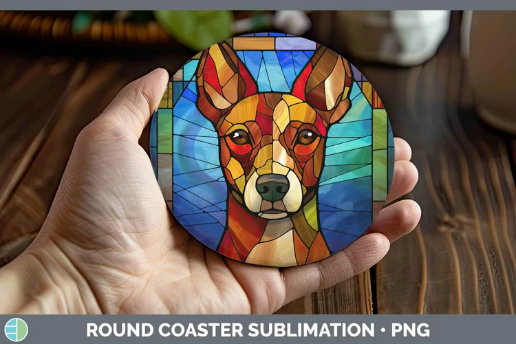 Stained Glass Basenji Round Coaster Sublimation Coaster Desi