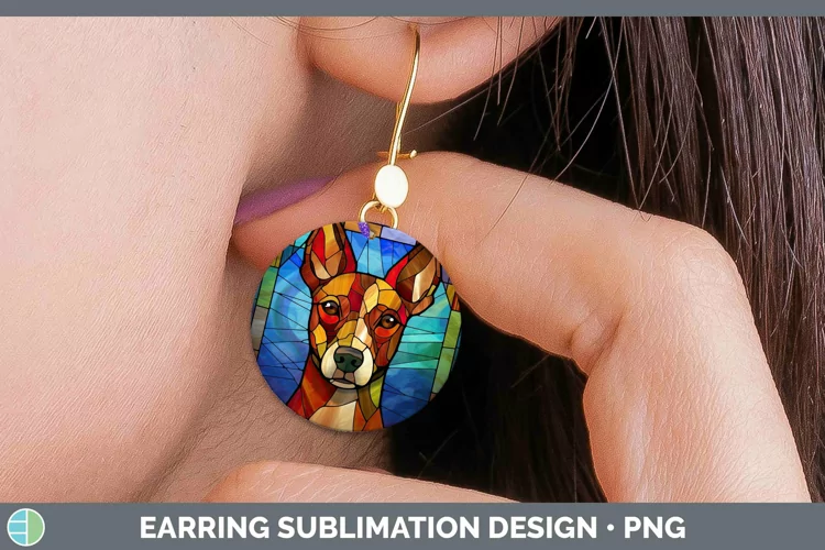 Stained Glass Basenji Round Earrings Sublimation Earrings De