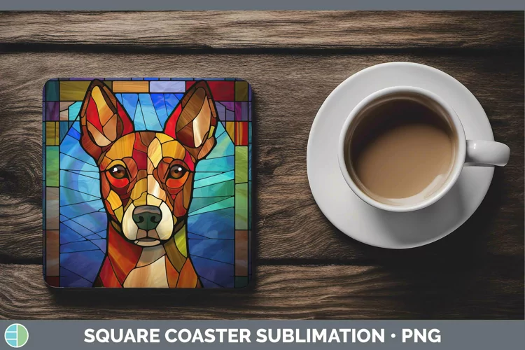Stained Glass Basenji Square Coaster Sublimation Coaster Des
