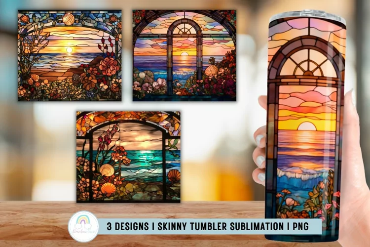Stained Glass Beach Tumbler Wrap Sublimation