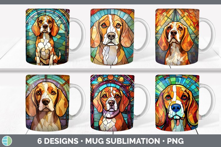 Stained Glass Beagle Dog Mug Wrap | Sublimation Coffee Cup D