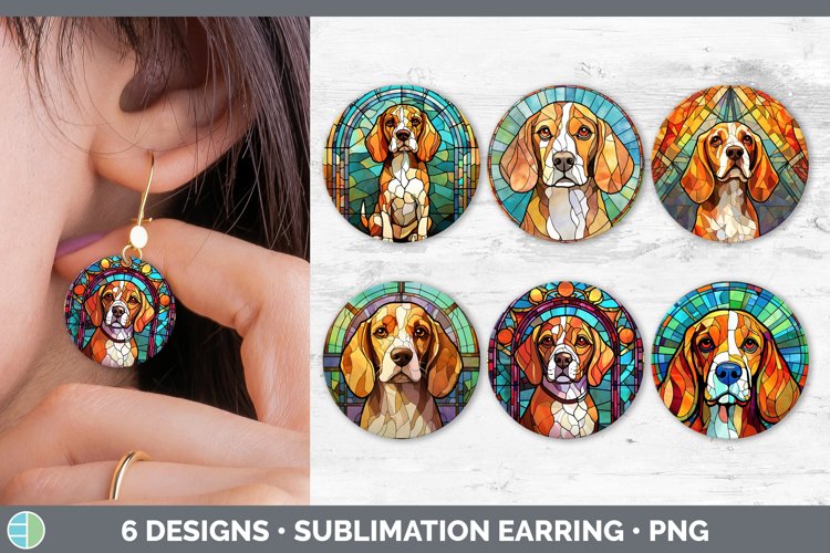 Bundle of six Painted Glass Beagles Round Earrings designs.