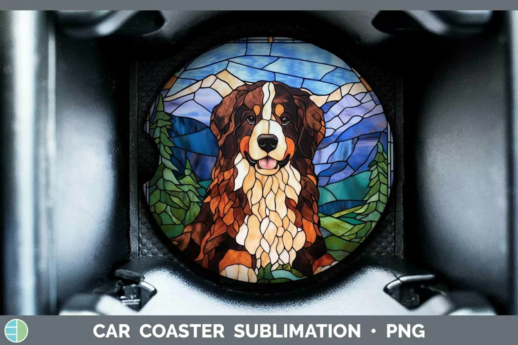 Stained Glass Bermese Mountain Dog Car Coaster Sublimation C