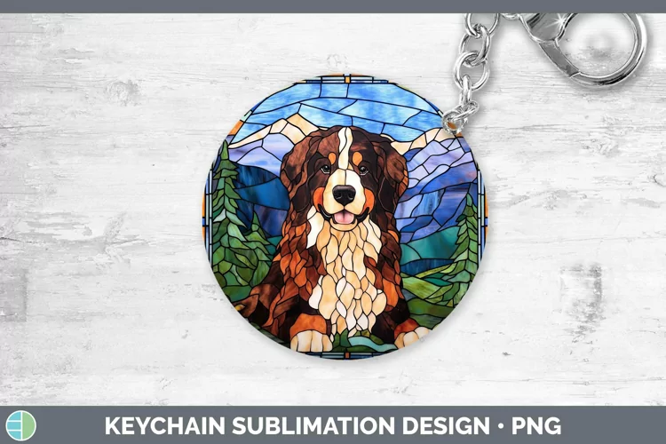 Stained Glass Bermese Mountain Dog Keychain Sublimation Keyr