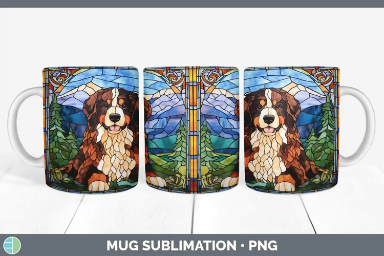 Stained Glass Bermese Mountain Dog Mug Wrap Sublimation Coff