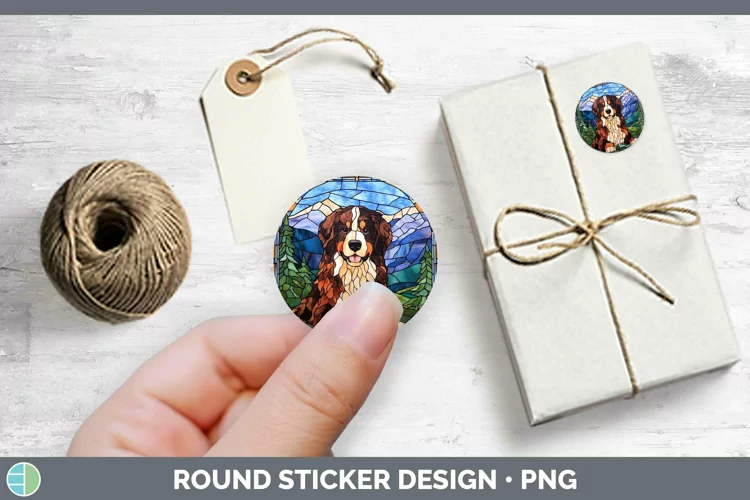 Stained Glass Bermese Mountain Dog Stickers | Round Labels D