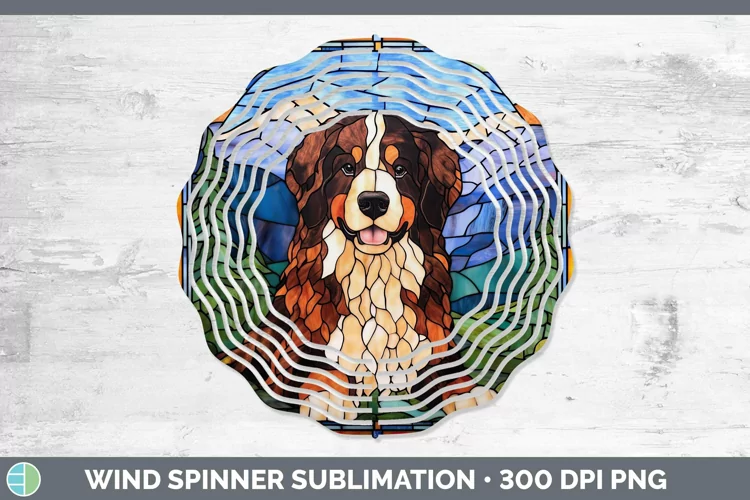Stained Glass Bermese Mountain Dog Wind Spinner Sublimation
