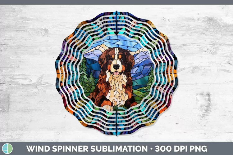 Stained Glass Bermese Mountain Dog Wind Spinner Sublimation