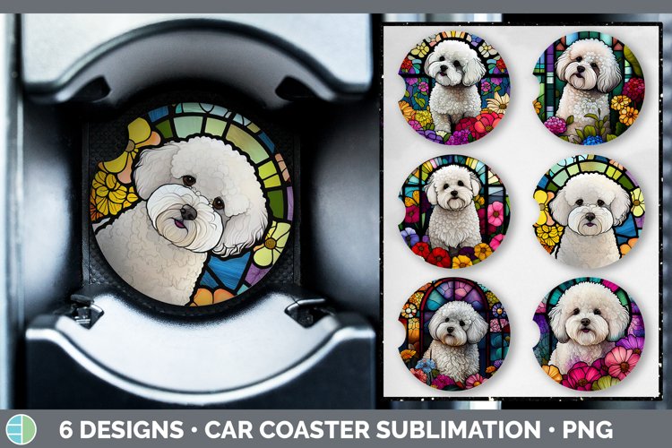 Stained Glass Bichon Frise Dog Car Coaster Sublimation Coa
