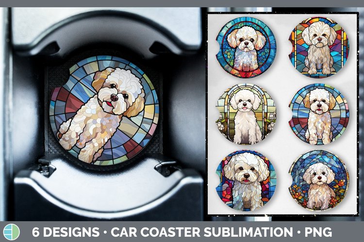 Stained Glass Bichon Frise Dog Car Coaster Sublimation Coa