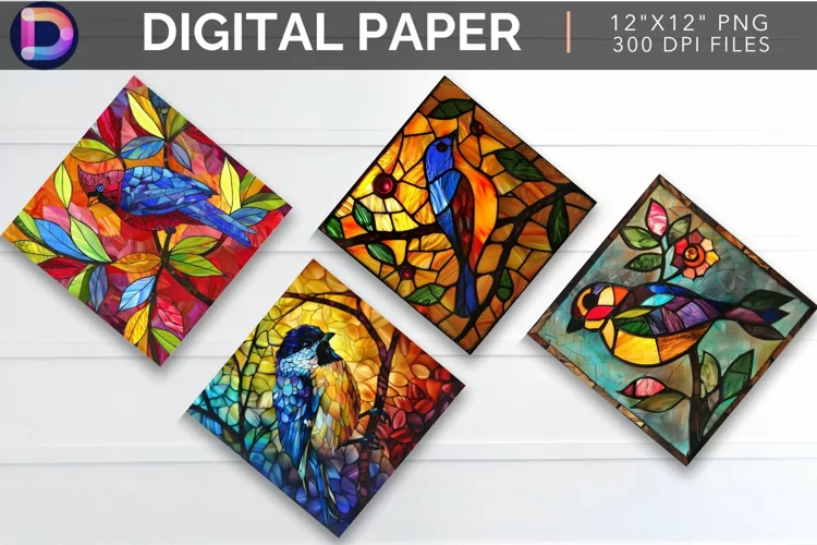 Stained Glass Bird Digital Paper